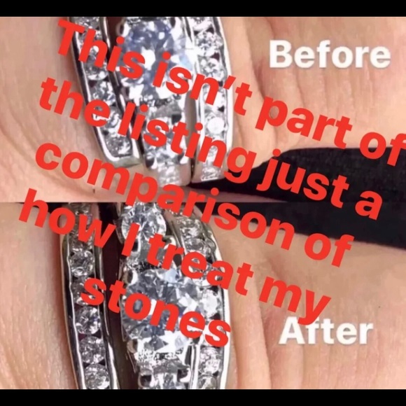 3 pcs 925 Silver Engagement Ring Wedding Band Set - Picture 5 of 5